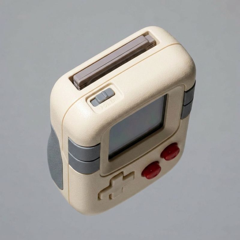 Retro handheld game console seen from above