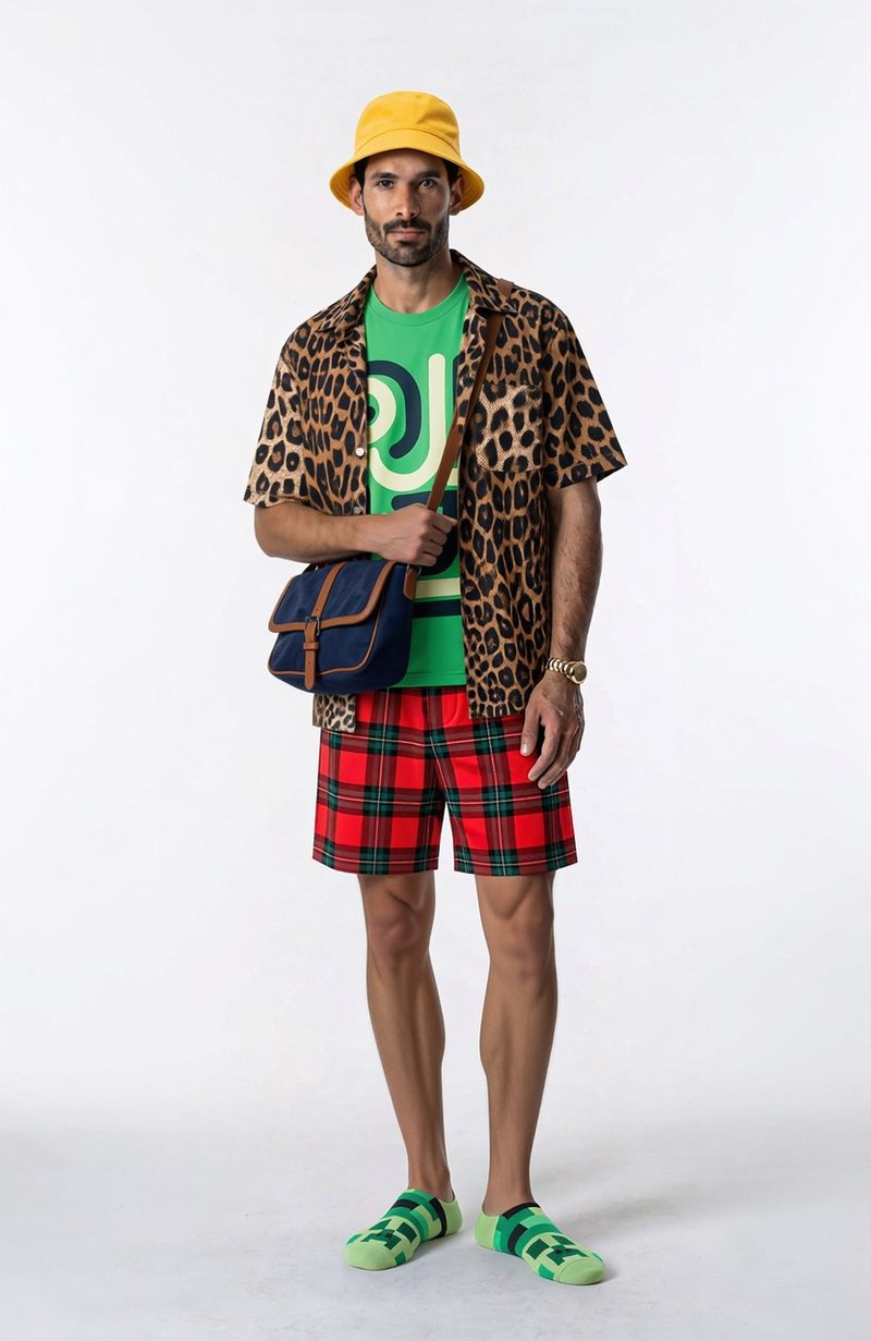 The same seven-garment outfit with the shoes left out, now wearing the green pixel-art socks