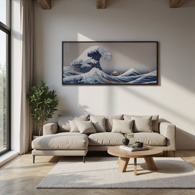 Living room with Great Wave painting