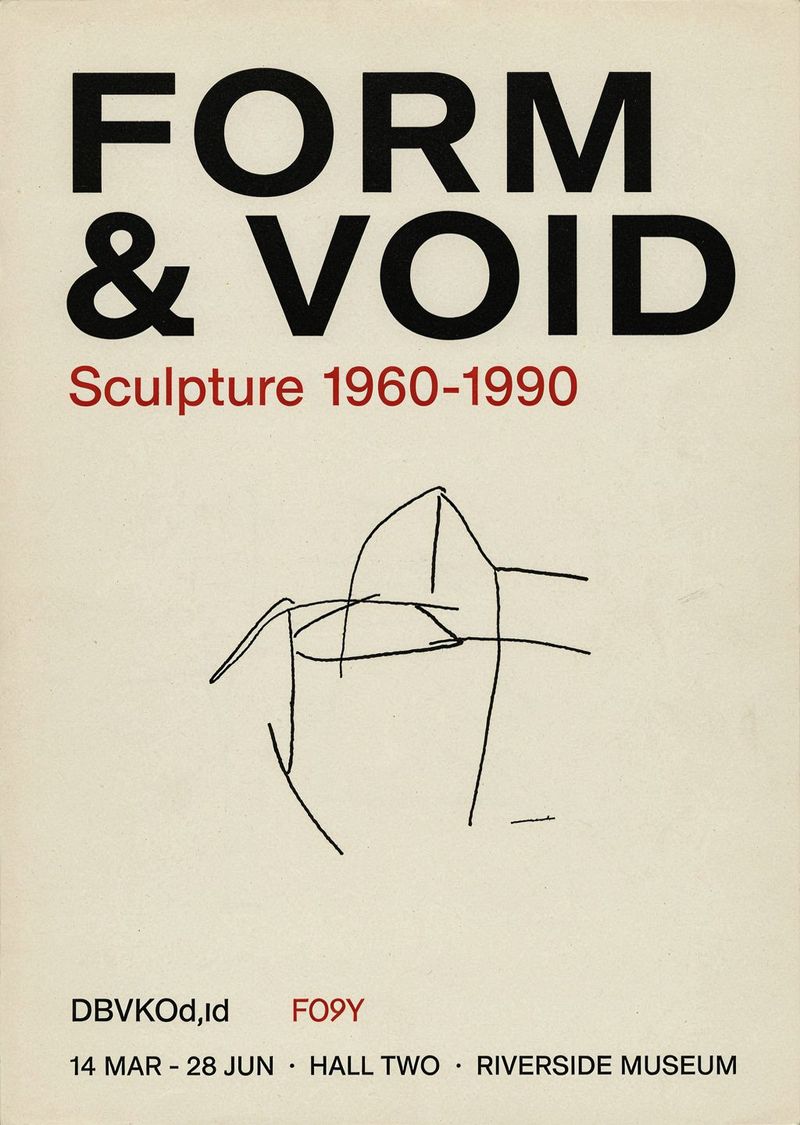 The same exhibition poster with a line of stray invented characters above the footer