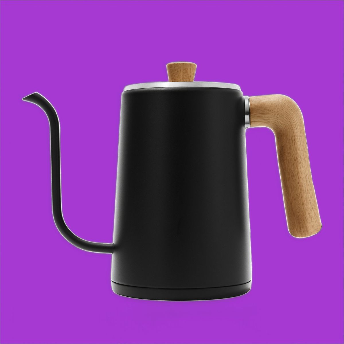 The same kettle on a flat purple background