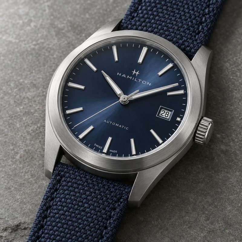 Another take, the watch shot from a higher angle with the strap running to the lower left
