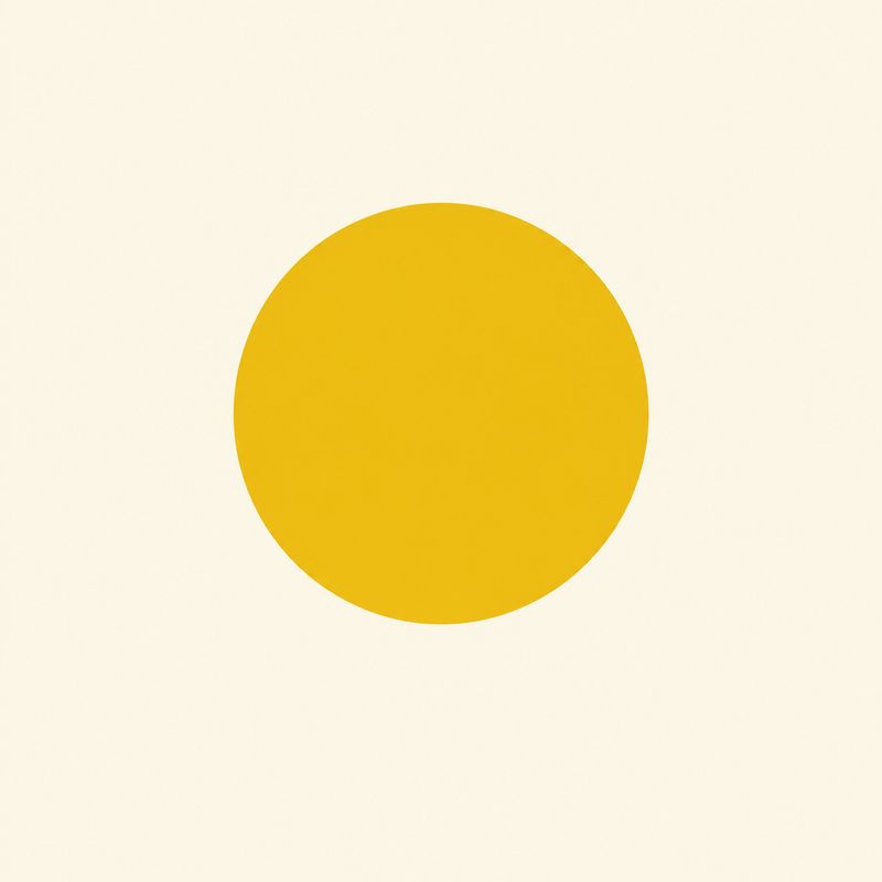 A flat minimalist poster with a solid mustard yellow circle centred on a warm cream background