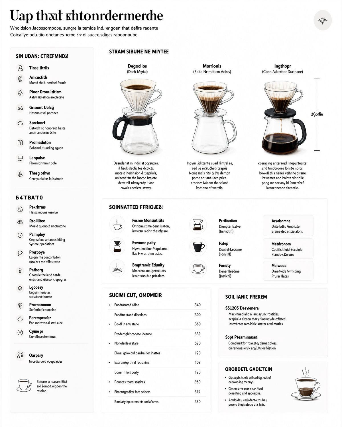 A generic coffee brewing infographic with illustrated brewers and short invented labels