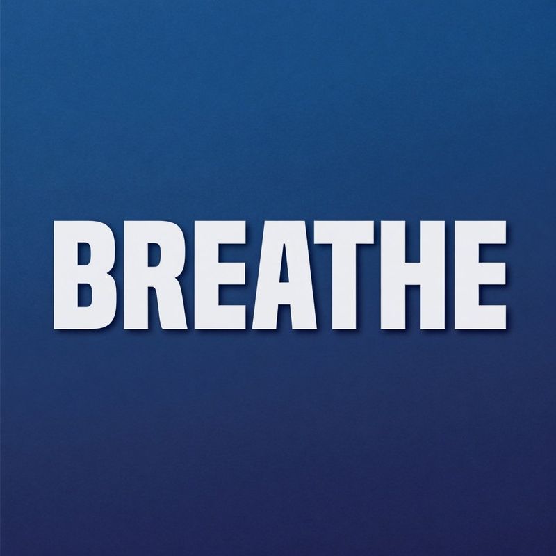 A minimalist poster with large bold white text BREATHE centered on a deep blue gradient background