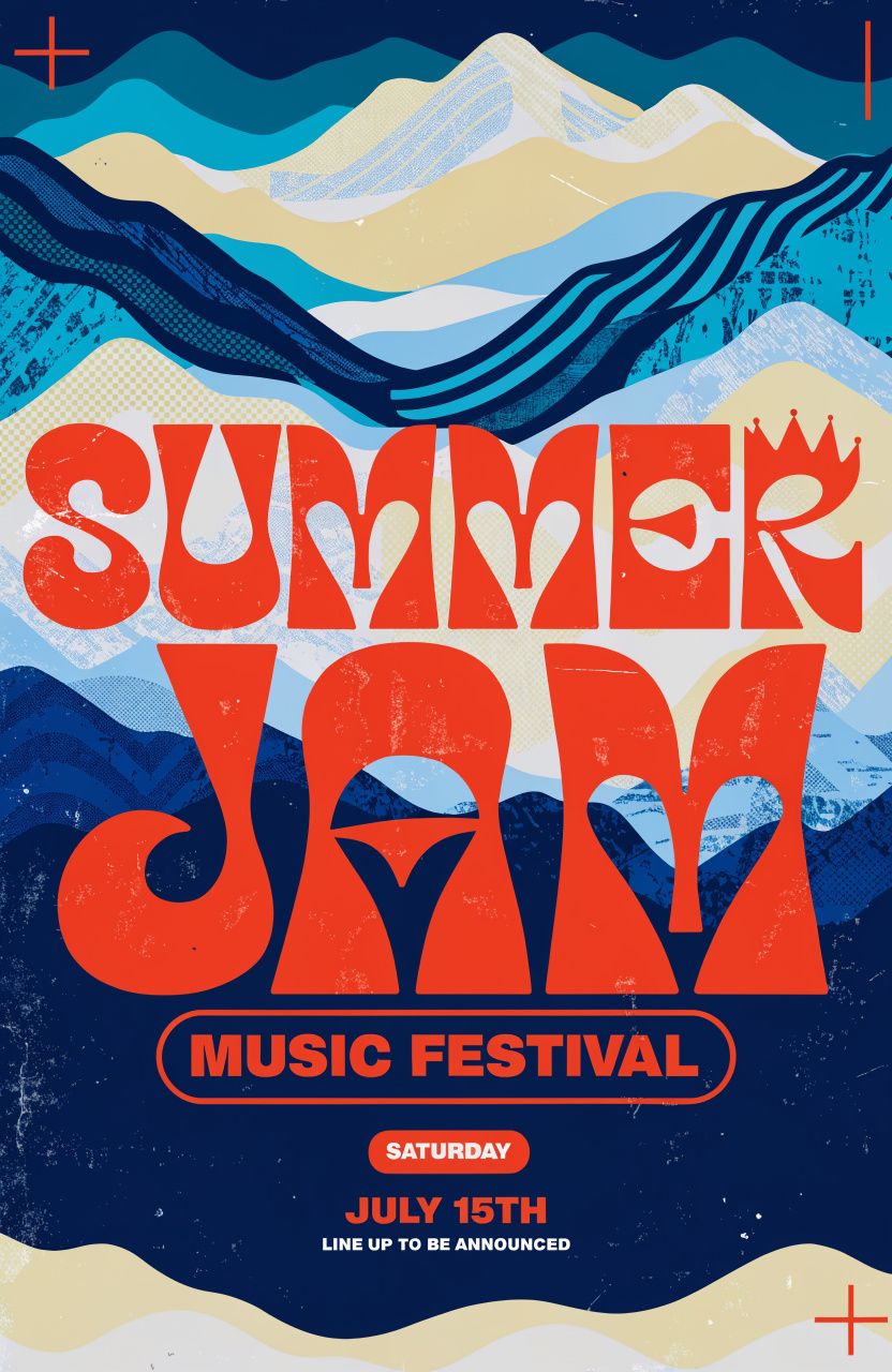 A music festival poster in cool tones of teal and navy