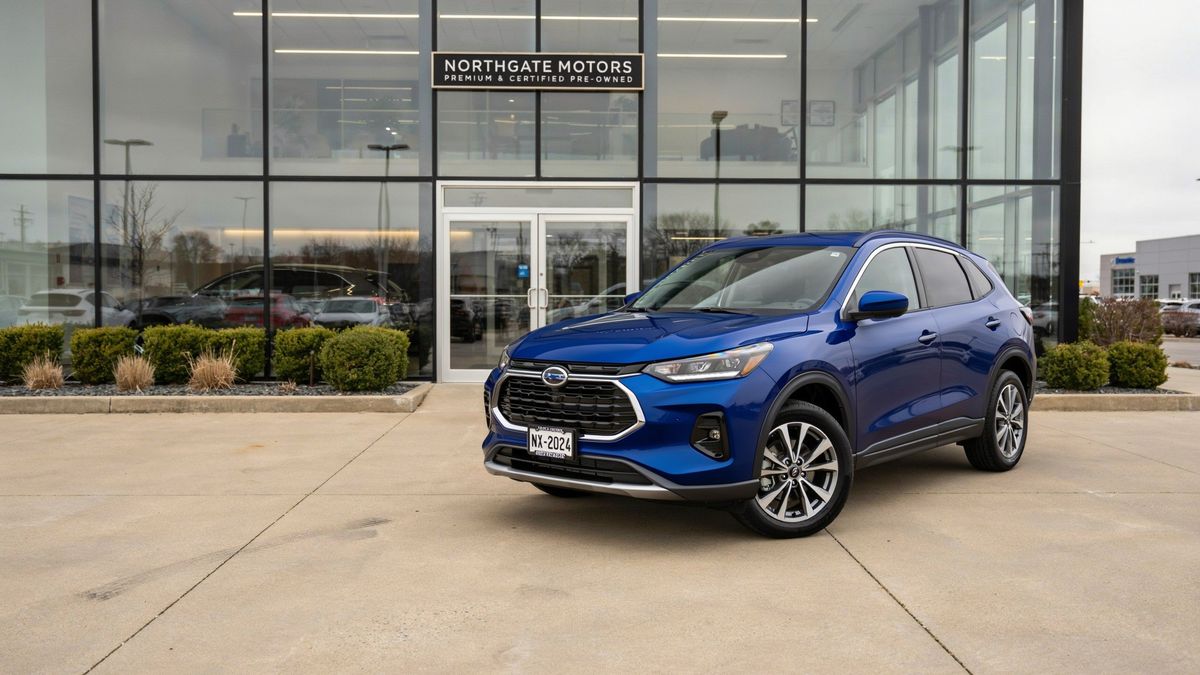 The SUV repainted metallic deep blue at low quality