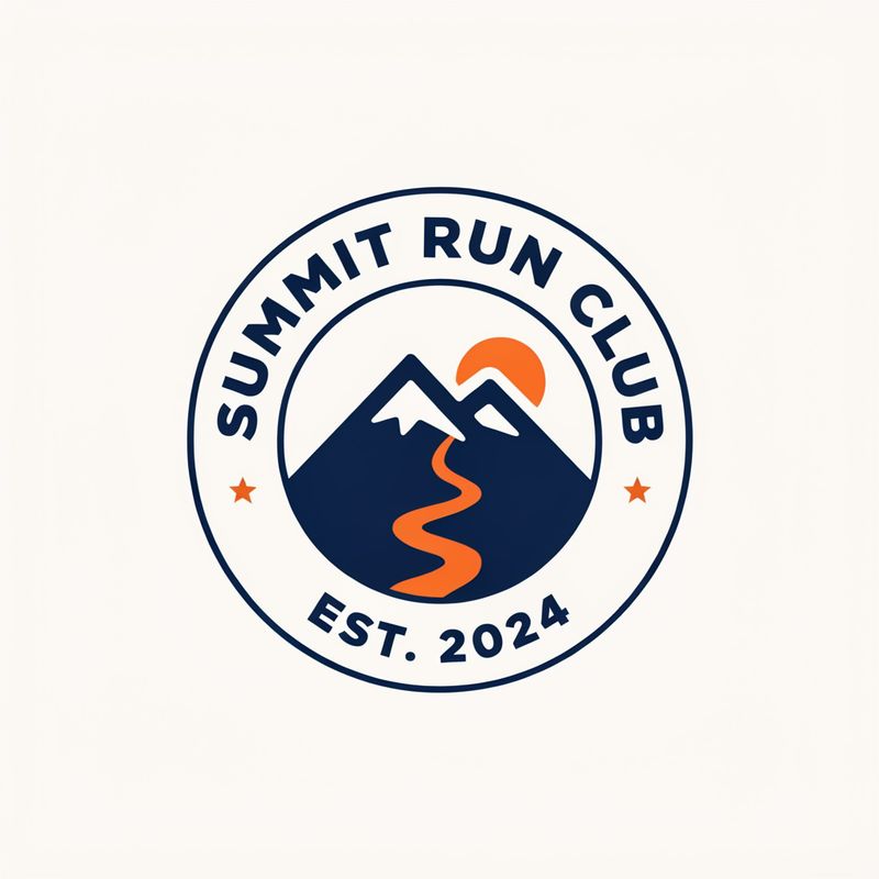 A circular navy and coral badge with a mountain peak and trail, reading SUMMIT RUN CLUB and EST. 2024