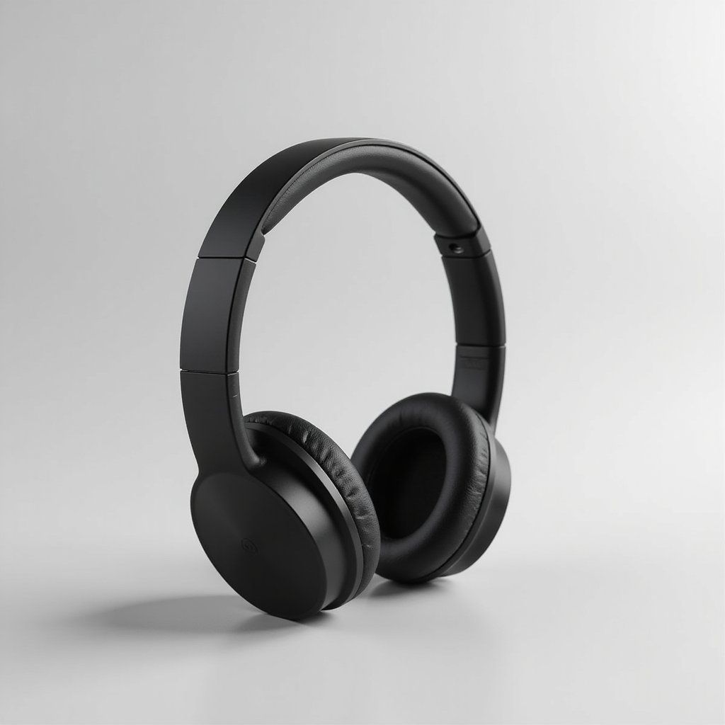 Product photo of matte black wireless headphones on a white background