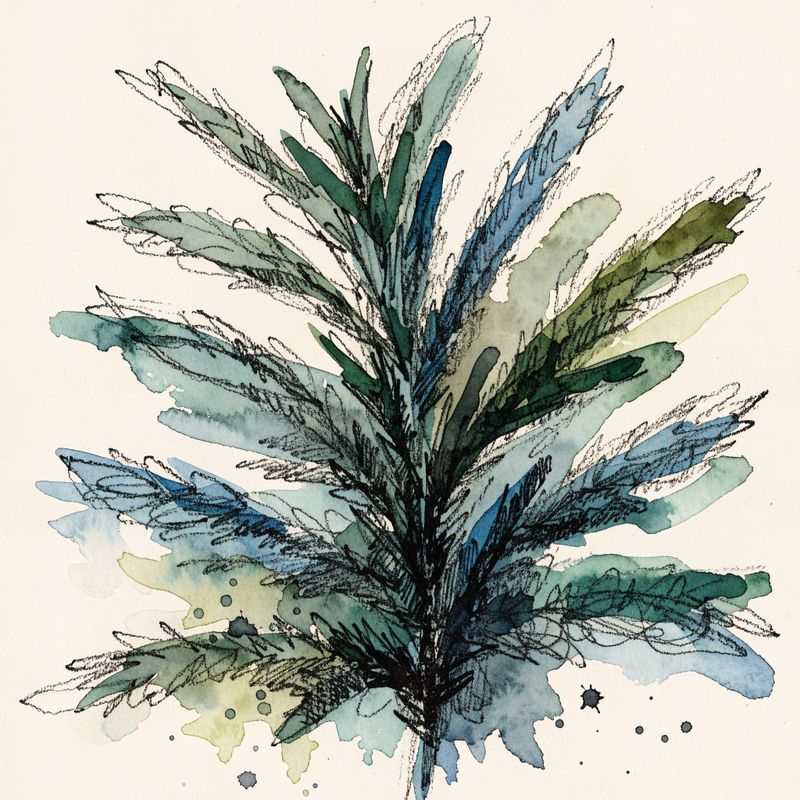 Watercolor botanical illustration of a sprig of rosemary on cream paper