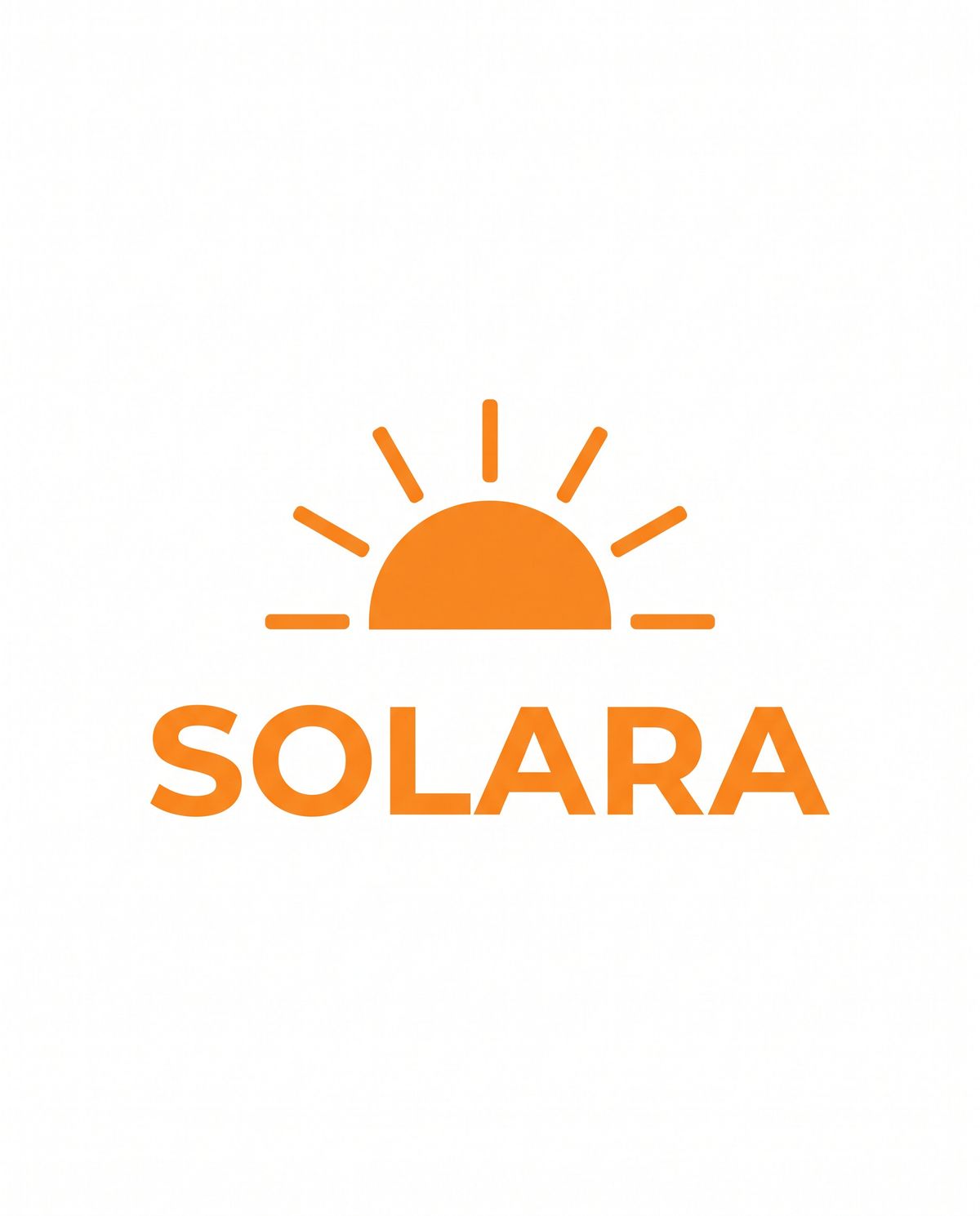 An orange half-sun icon with short rays above the wordmark SOLARA in bold orange capitals on white