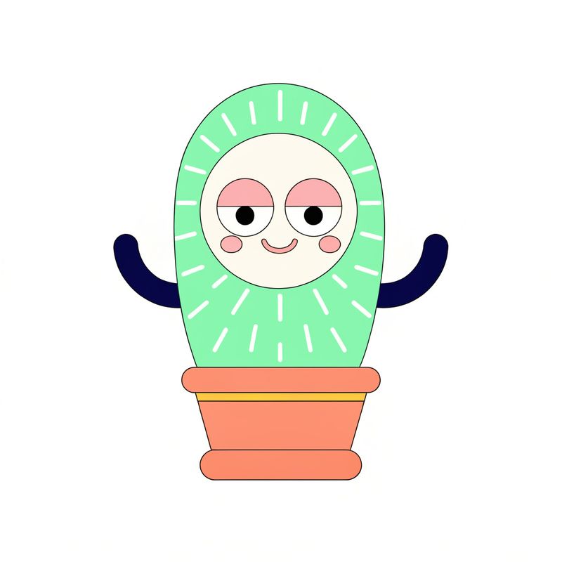 A flat illustration of a smiling cartoon cactus character in a terracotta pot