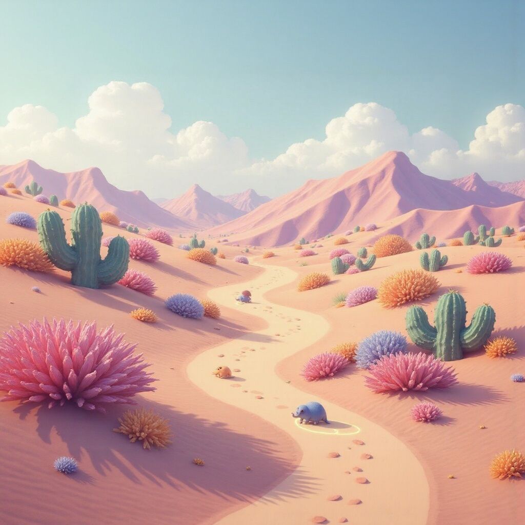 The desert scene outpainted further, stretching beyond the hills
