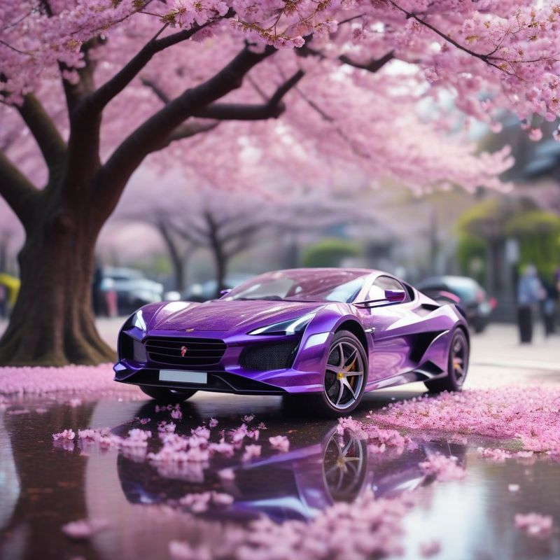 A purple supercar under cherry blossoms at strength 0.7