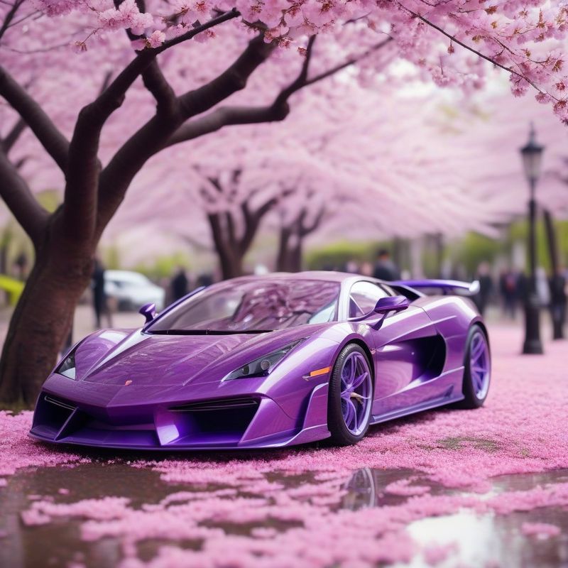 A purple supercar under cherry blossoms at strength 0.9
