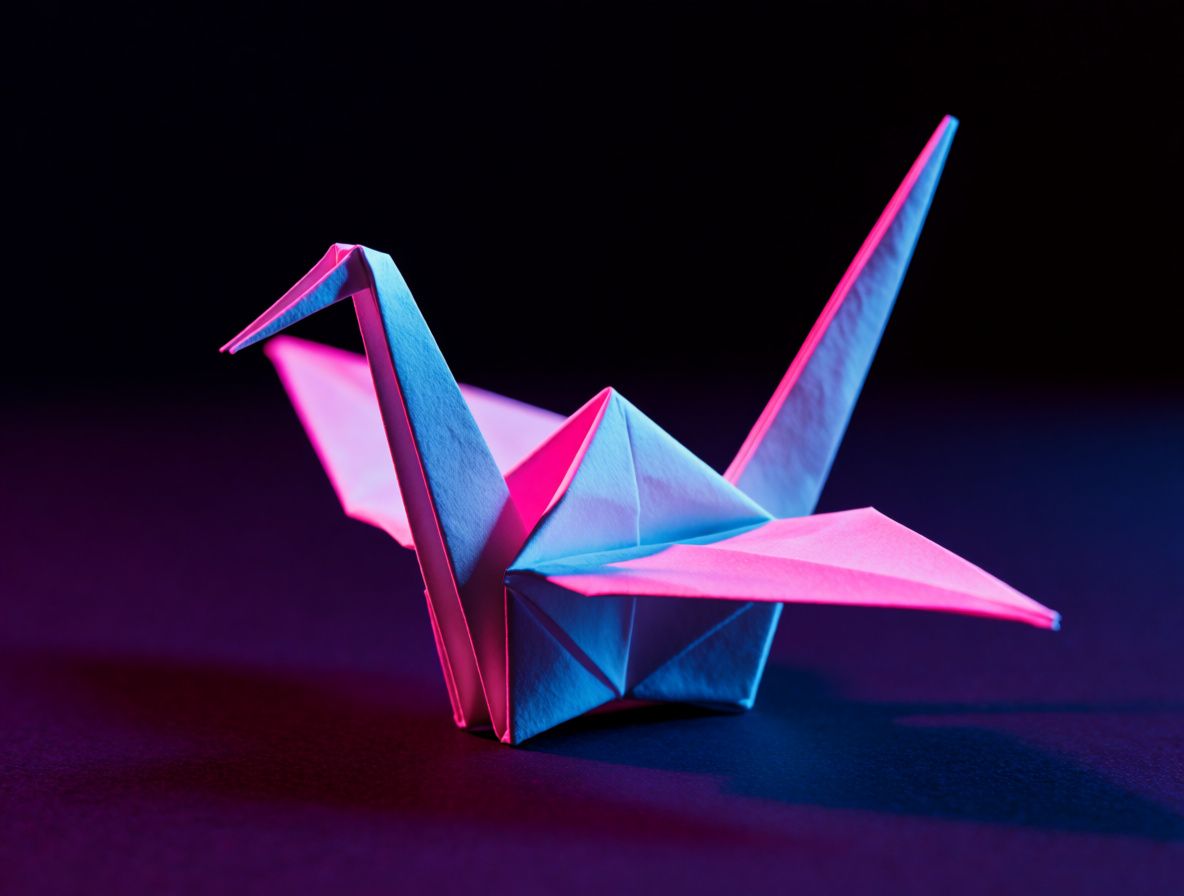 An origami crane with the retrowave reference at zero strength