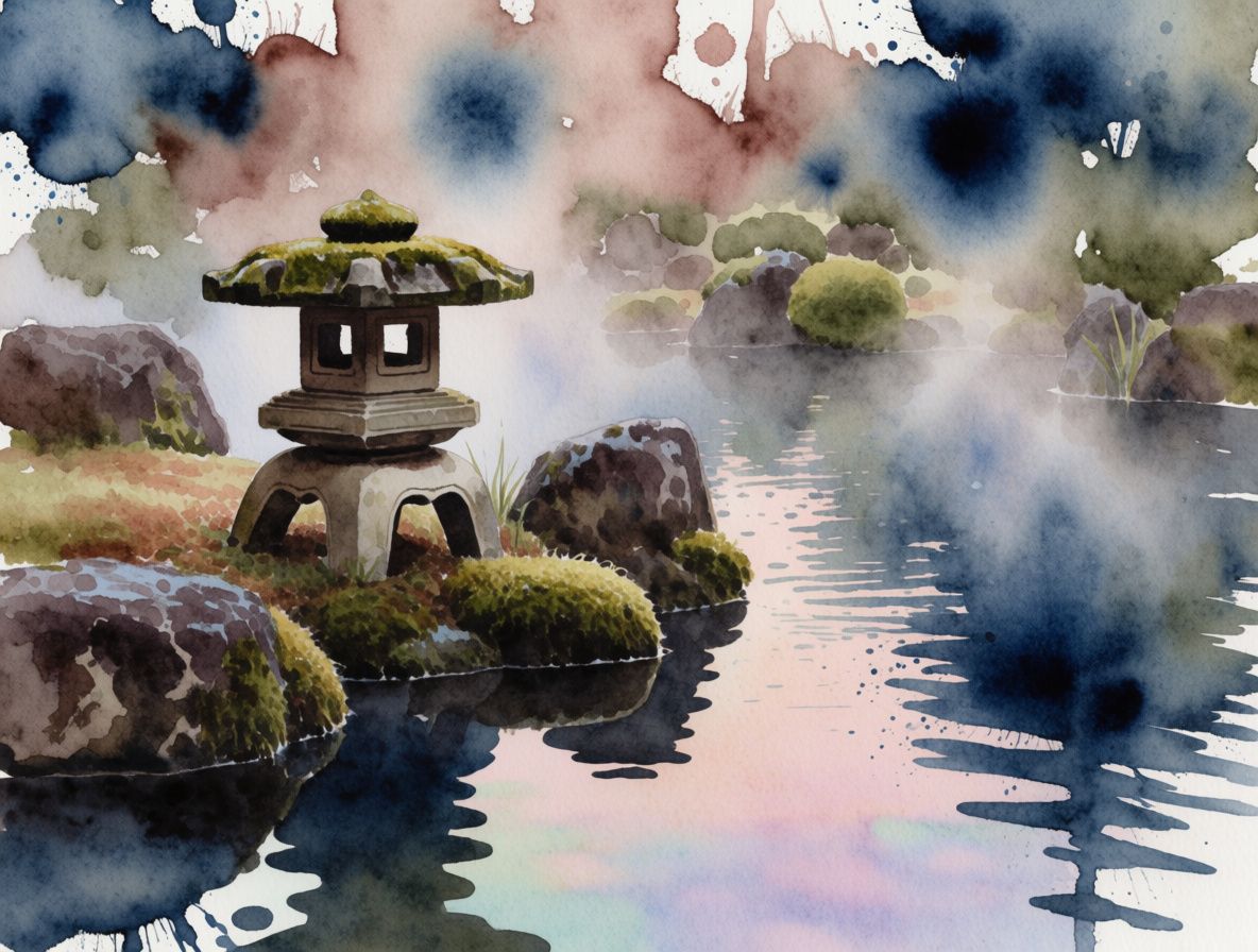 A Japanese garden with the watercolor reference at zero strength