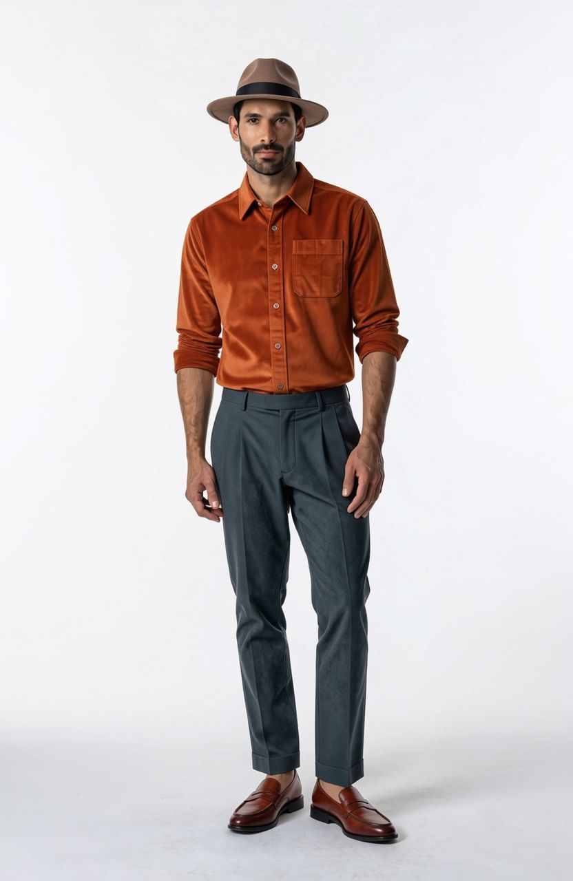 The same man in the same outfit, generated with turbo