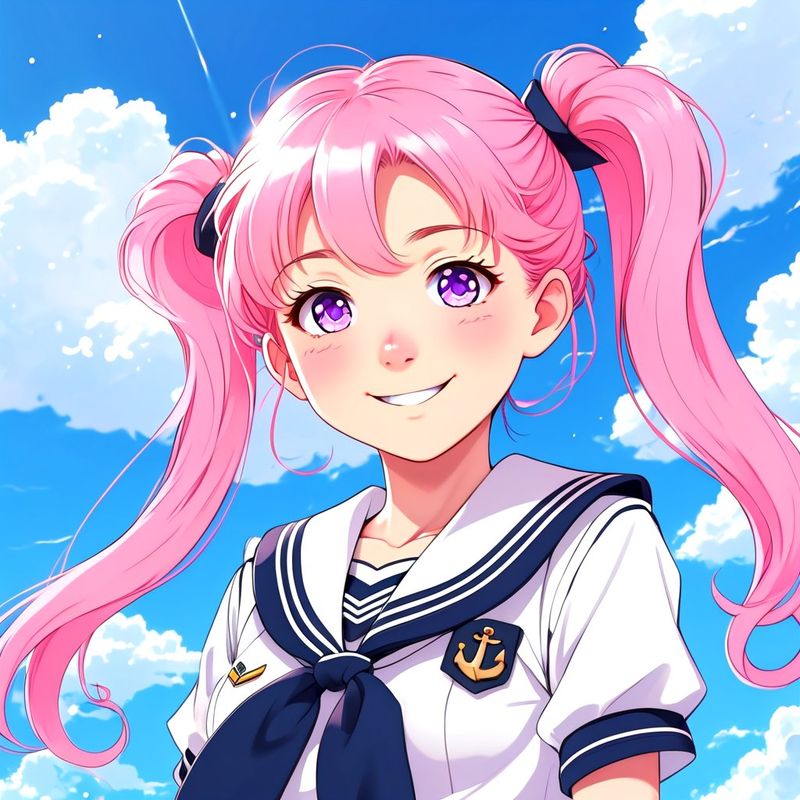 Anime-style girl with pink twin tails and violet eyes, Luna XL VAE with more vibrant colors