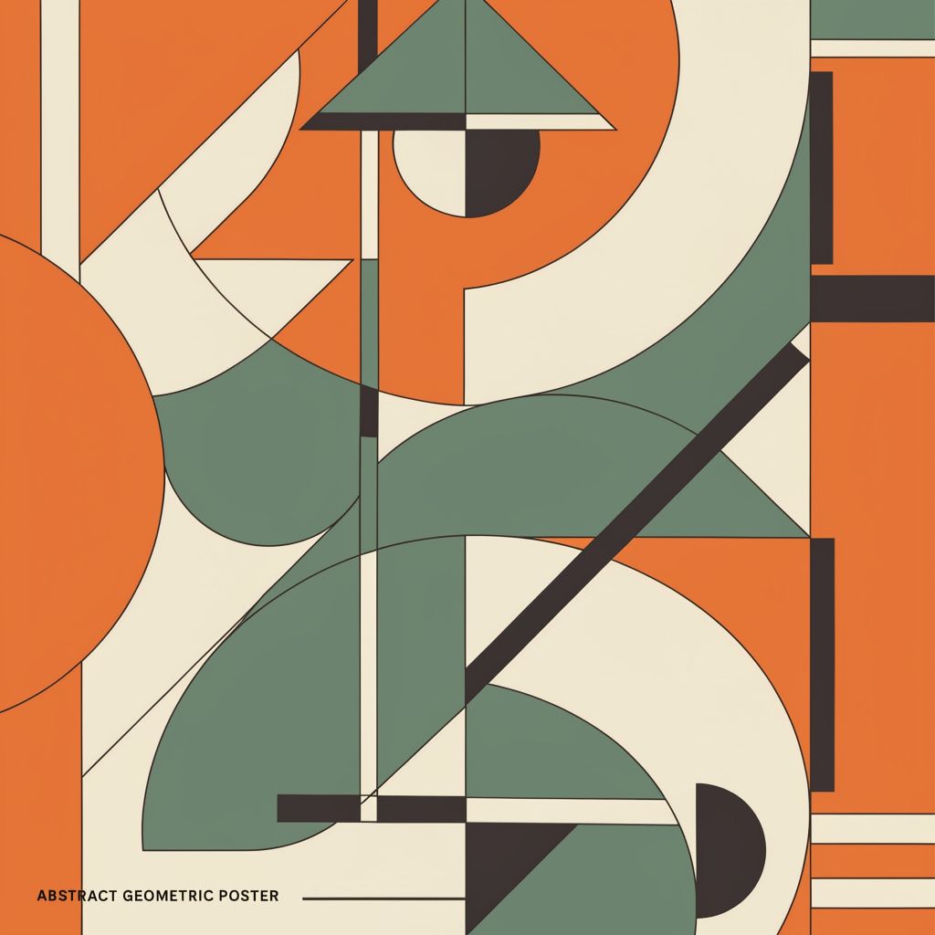 A geometric abstract poster using a warm terracotta and sage green palette